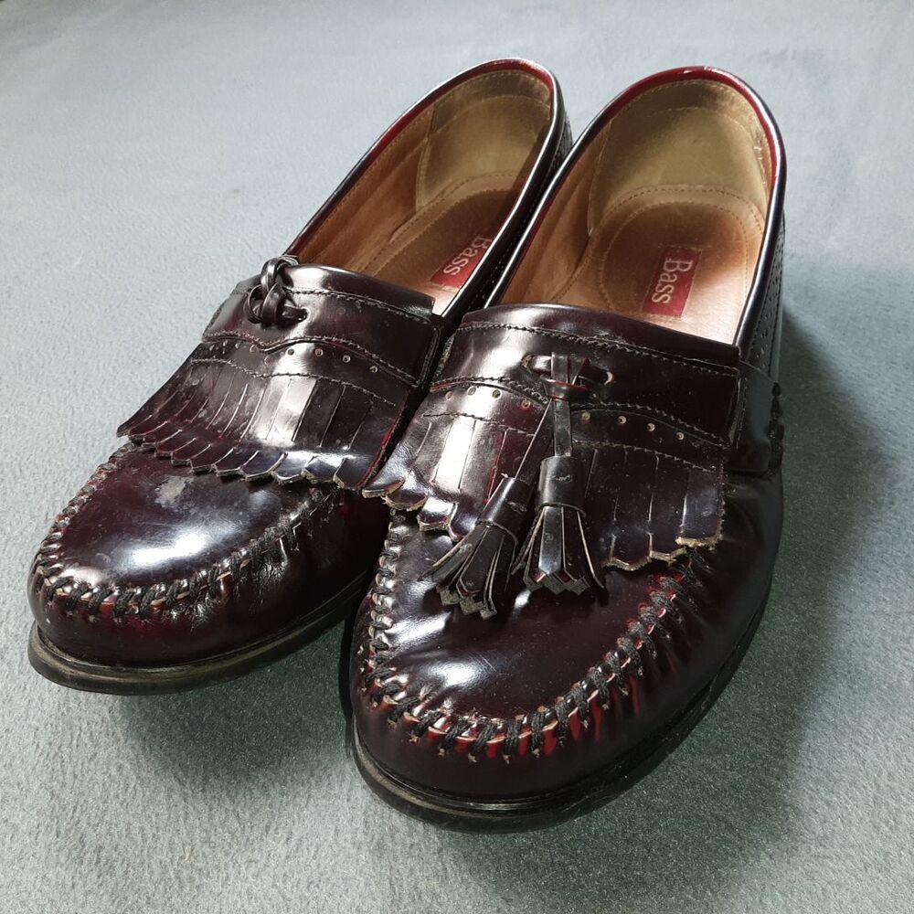 Bass Loafers Mens 11 WIDE Brown Leather Penny Dress Shoes Preppy Fringe Tassell